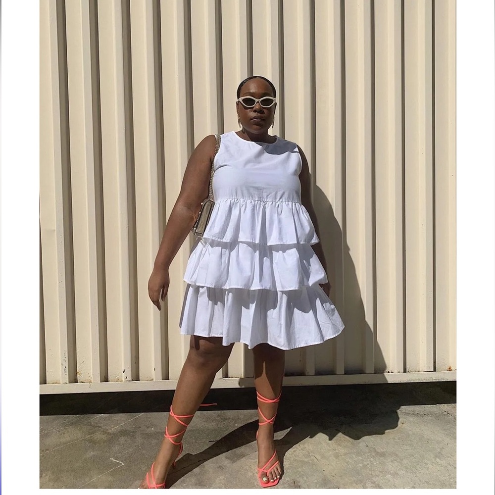 NWT Who What Wear White Ruffled Tiered Midi Sundress - Cotton - Size M